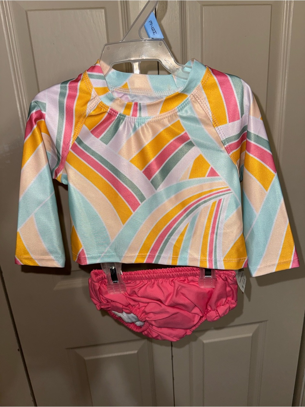 wonder nation Multicolor Stripe Rash Guard Set with Pink Bottom